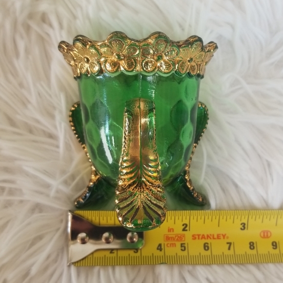 Antique EAPG Emerald Green Gold Gilded Toothpick Holder - Picture 5 of 8